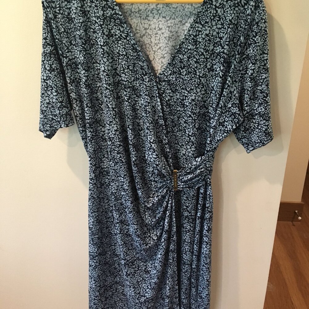 Michael Kors Navy and Light Blue Flower Print Wrap Dress